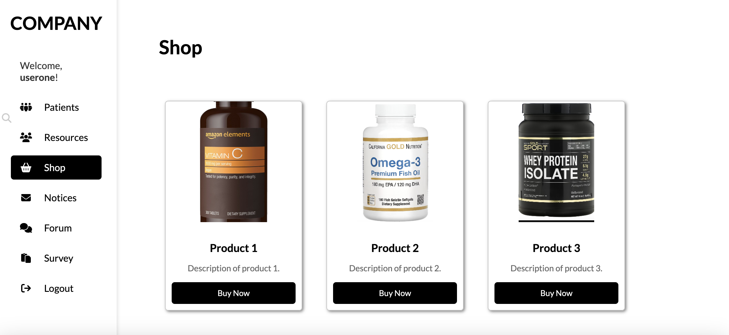 E commerce prototype screenshot